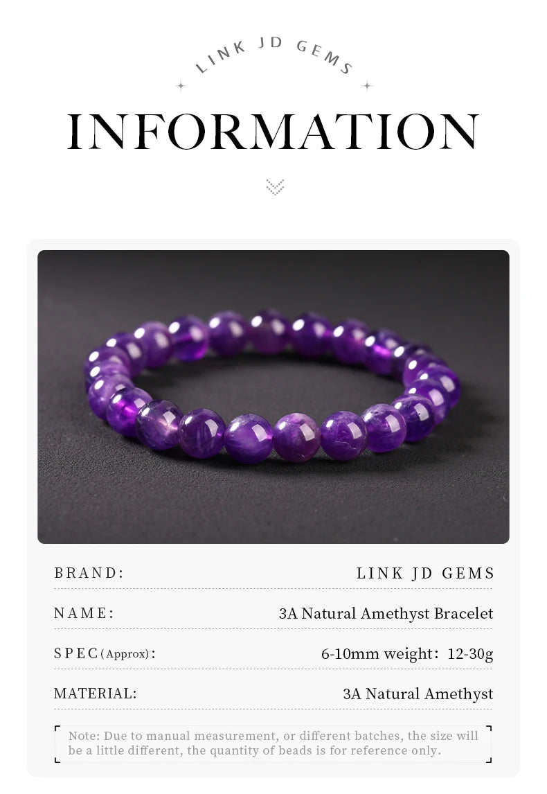 Bracelet en perles d'améthyste naturelle – Bracelet extensible en cristal véritable pour hommes et femmes, bijou de méditation yoga et accessoire de mode