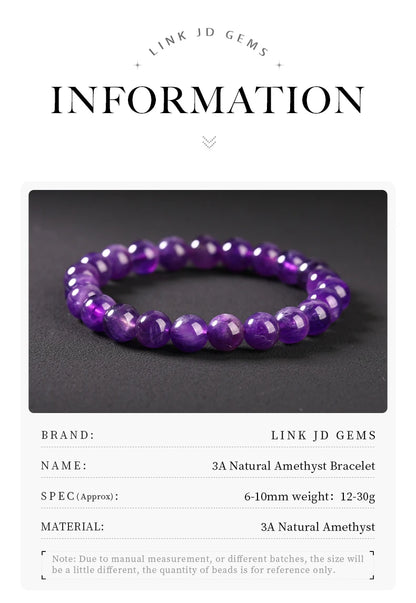 Bracelet en perles d'améthyste naturelle – Bracelet extensible en cristal véritable pour hommes et femmes, bijou de méditation yoga et accessoire de mode