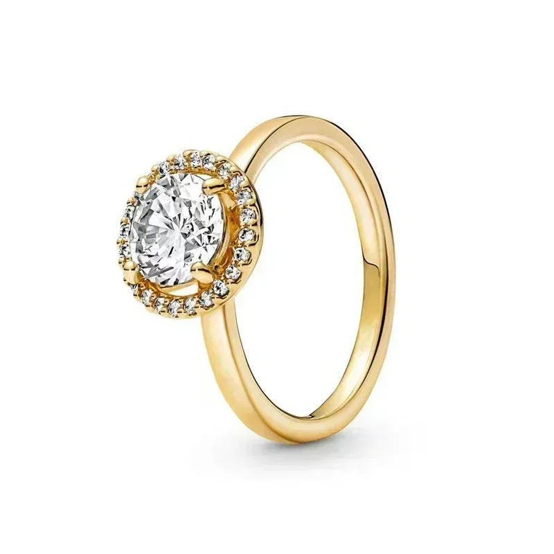 Anillo de moda ajustable con corona de corazón de plata de ley 925 chapado en oro con purpurina para mujer