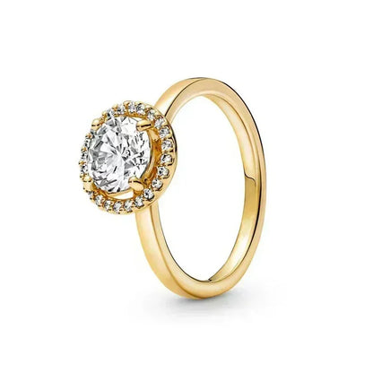 Anillo de moda ajustable con corona de corazón de plata de ley 925 chapado en oro con purpurina para mujer