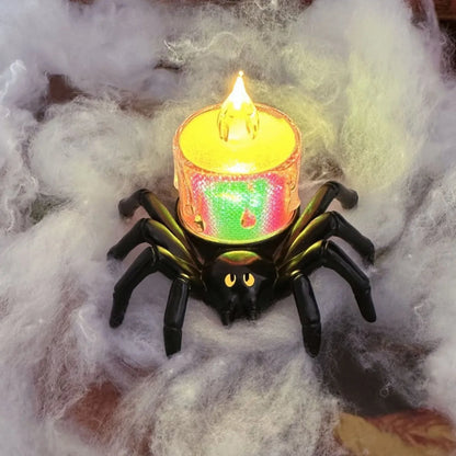 Halloween LED Pumpkin Candle Lamp – Button-Operated Plastic Pumpkin, Spider & Skull Horror Prop Decoration for Bar & Haunted House