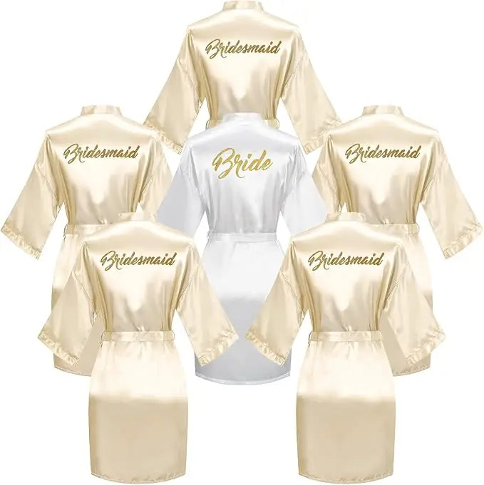 6-Piece Bridal Shower Robe Set – Bride & Bridesmaid Silky Robes Getting Ready Dressing Gown