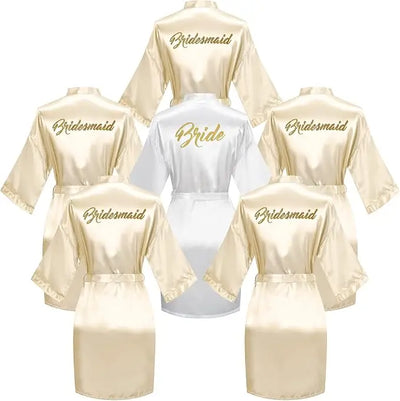 6-Piece Bridal Shower Robe Set – Bride & Bridesmaid Silky Robes Getting Ready Dressing Gown