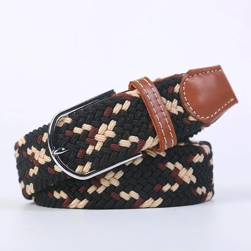 Ceinture élastique tressée unisexe en toile tissée, à boucle ardillon, pour jeans (107/120/130cm)