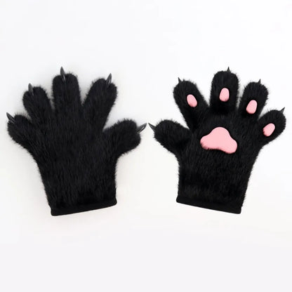 Cute Cartoon Cat Paw Gloves – Thick Furry Warm Mittens, Puppy Claw Cosplay Props for Parties, Costumes & Anime Events