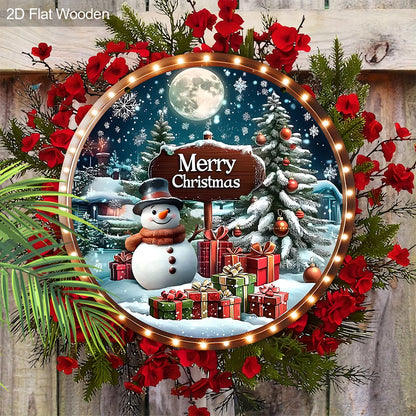 2D Wooden Christmas Pendant – Snowman with Gifts & Flashing Lights Design for Xmas Tree, Home & Holiday Decor