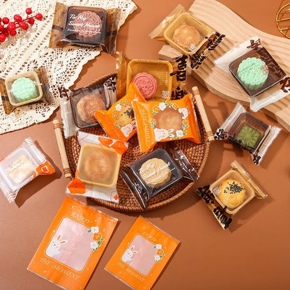LBSISI Life 100 bolsas para galletas de luna – Bolsas de plástico transparentes para empaques de regalo caseros para festivales, galletas y crujientes de yema de huevo