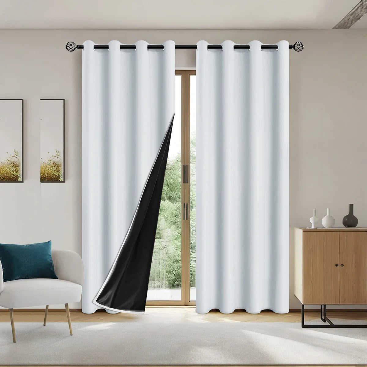 Lot de 2 rideaux occultants – Panneaux de fenêtre isolants thermiques anti-UV pour chambre et salon