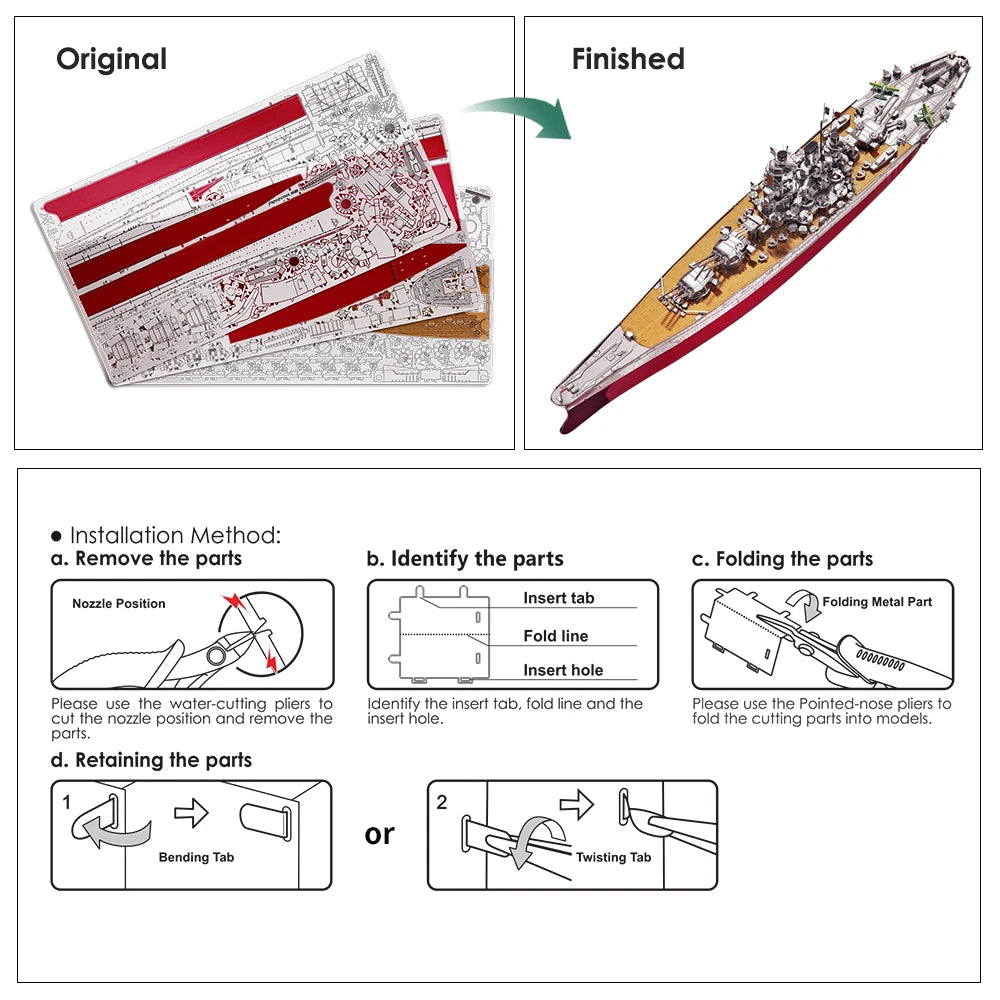 Piececool Kit de Modelo de Acorazado de Metal 3D – HMS Hood y Richelieu, Rompecabezas de Ensamblaje, Juguete Educativo para Adolescentes y Coleccionistas