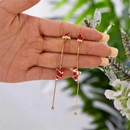 Asymmetric Snowflake & Snowman Christmas Drop Earrings for Women – Moving Santa Long Tassel Dangle Party Jewelry & Holiday Gift