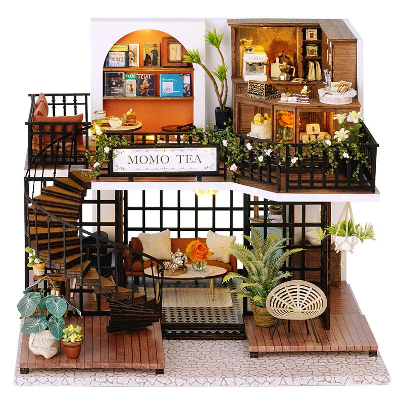 Wooden Dollhouse 3D Puzzle Kit – DIY Miniature Room Model with Furniture & LED Lights Home Decoration