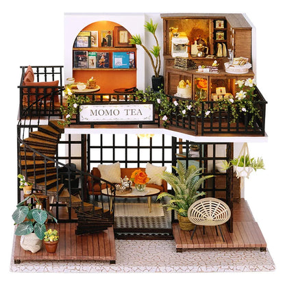 Wooden Dollhouse 3D Puzzle Kit – DIY Miniature Room Model with Furniture & LED Lights Home Decoration