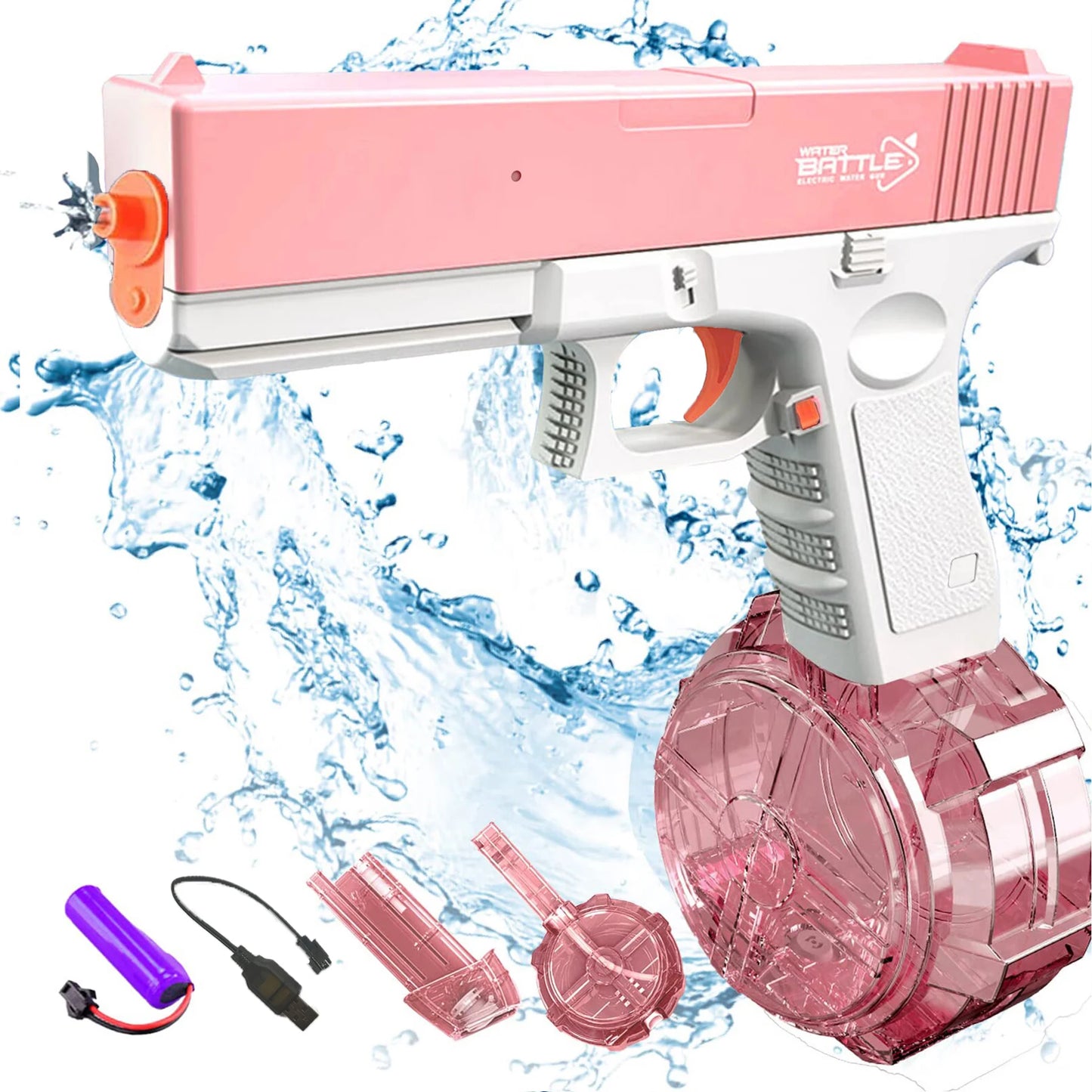 Pistola de agua eléctrica Unilabo M416 – Lanza agua automática a batería con accesorio de botella externa para diversión veraniega al aire libre para niños y adultos