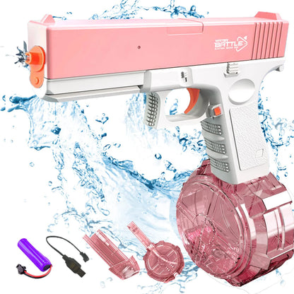 Pistola de agua eléctrica Unilabo M416 – Lanza agua automática a batería con accesorio de botella externa para diversión veraniega al aire libre para niños y adultos