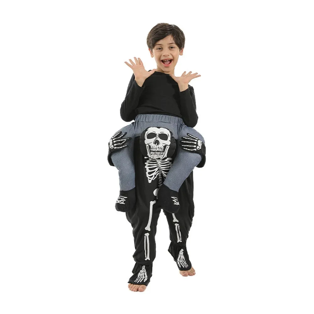 Funny Piggyback Skeleton Costume for Boys, Halloween Ride-On Skull Pants, Spooky Cosplay Outfit for Carnival, Easter, Purim, and Dress-Up Parties