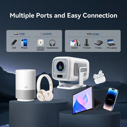 Huaweishi 4K Projector – Portable Android Projector with Native 1080P, 600 ANSI Lumens & Auto Focus for Home Cinema & Outdoor Use