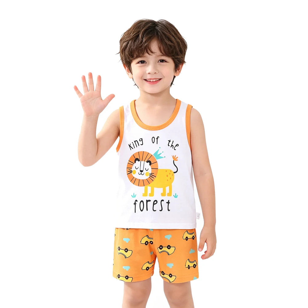 Kids 100% Cotton Pajama Set Sleeveless Tank Top & Shorts Summer Sleepwear for Boys & Girls