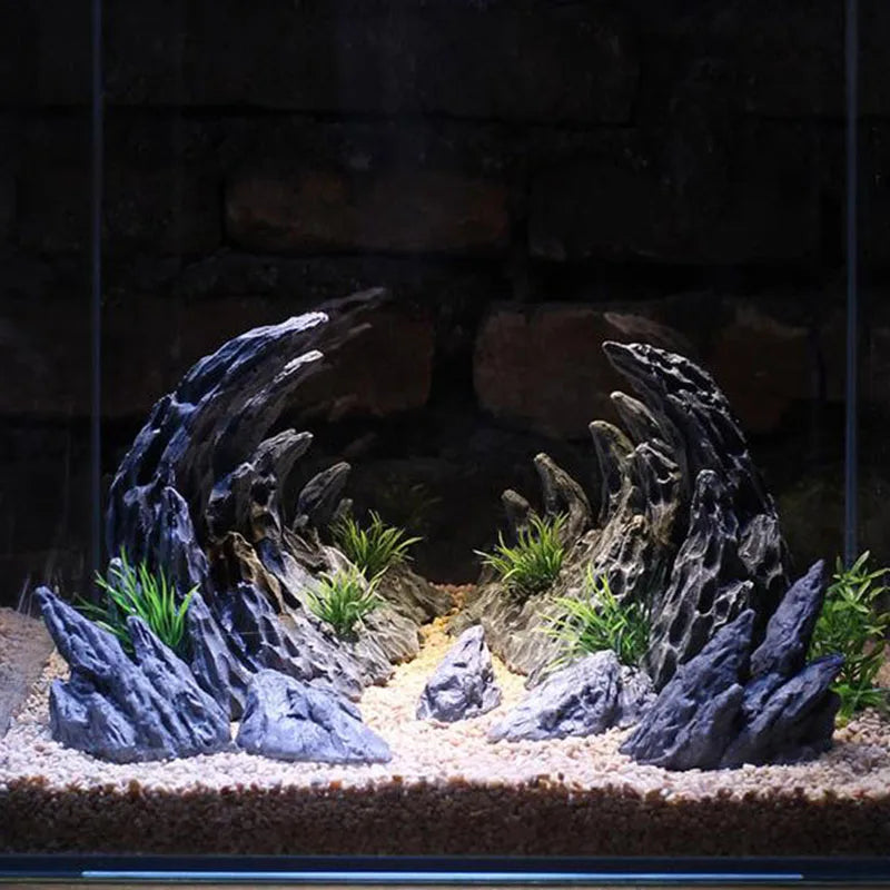 2PCS Resin Aquarium Canyon Decorations – Realistic Simulated Rock Ornaments for Fish Tanks, Underwater Aquascape & Aquarium Fish Decor
