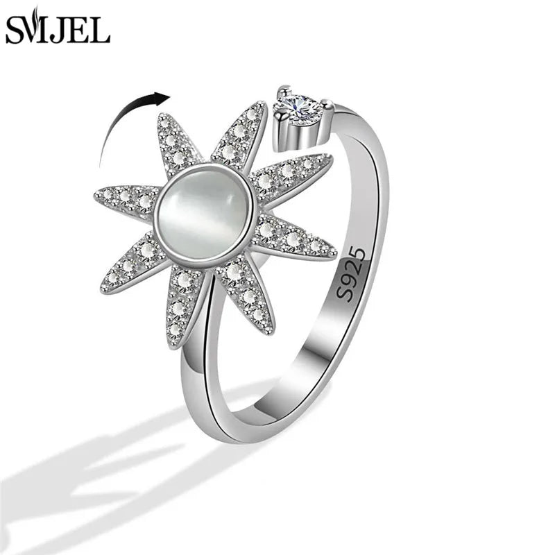 Cherry Blossom Rotating Fidget Spinner Ring – Cute Cat, Bee, Bunny & Butterfly Anti-Anxiety Ring for Women | Adjustable Stress Relief Jewelry
