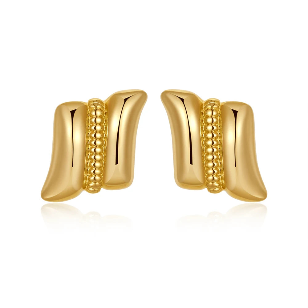 Pendientes de Moda Llamativos de Acero Inoxidable Chapado en Oro Círculo Geométrico Retorcido Vintage para Mujer