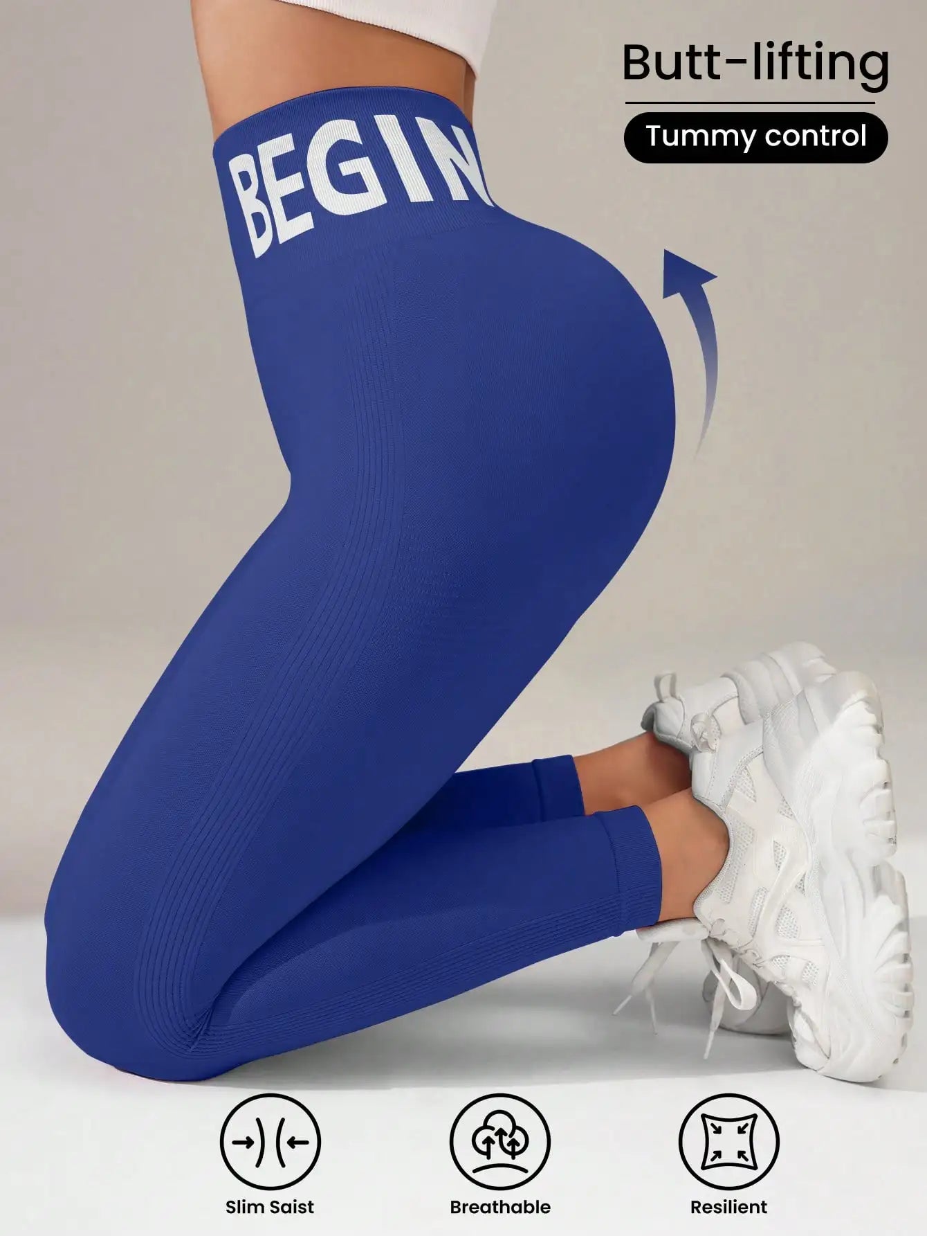 Seamless Yoga Leggings – High-Waist Butt-Lifting Quick-Dry Breathable Workout Tights with Lettering Print for Women
