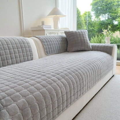 Soft Flannel Non-Slip Sofa Cover – Quilted Furniture Protector for Couch & Living Room Sofa, Warm 1-Seat Cushion Cover