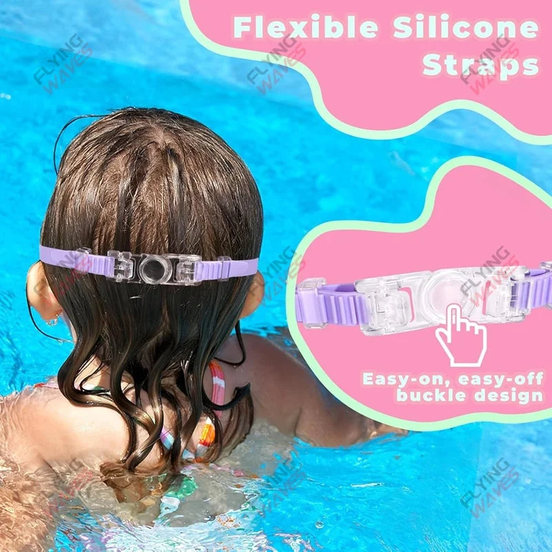 Colorful Kids Swimming Goggles – Wide-Vision Anti-UV & Anti-Fog No-Leak Swim Glasses for Boys & Girls Ages 3-15, Pool Accessories
