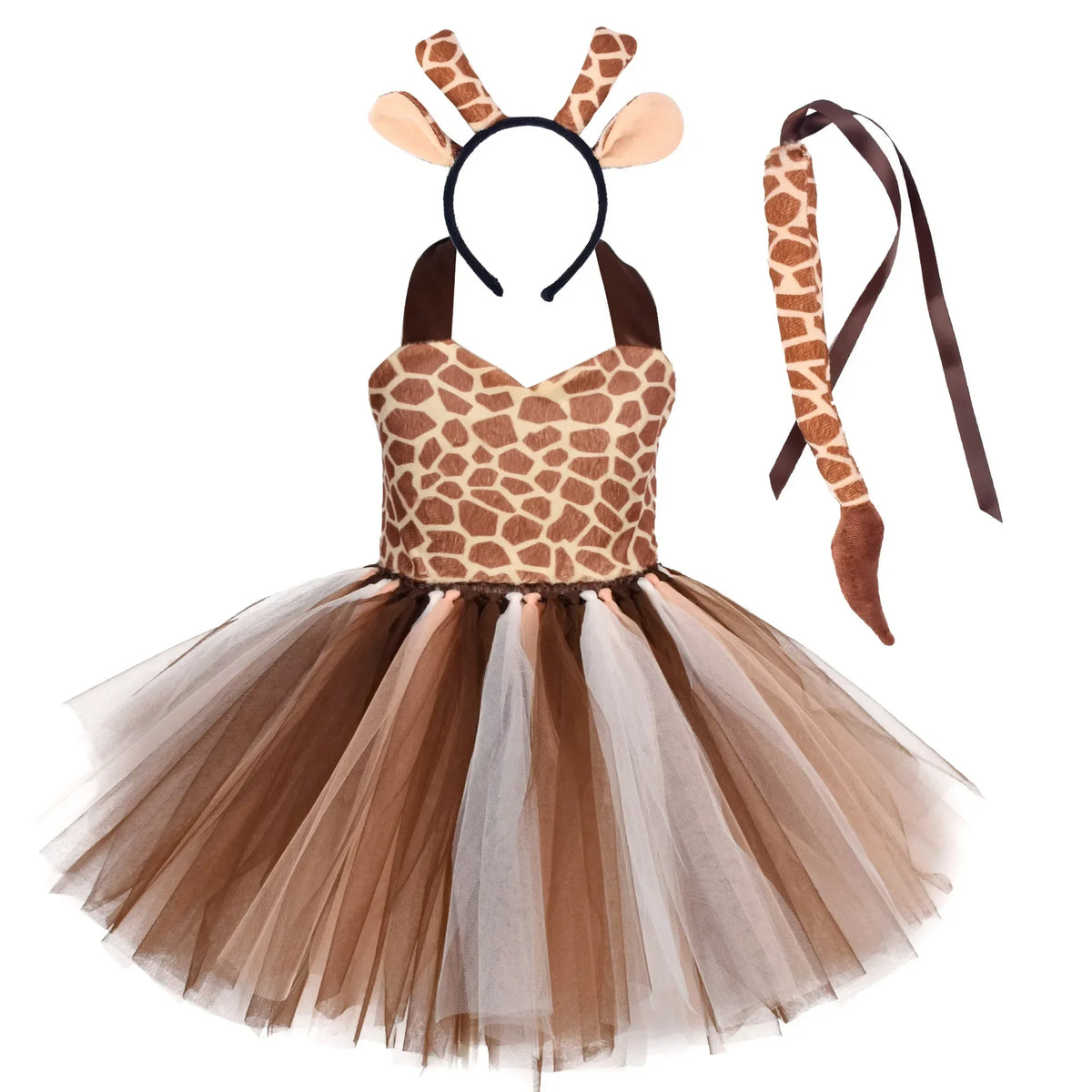 Baby Girls Animal Tutu Dress – Forest Theme Giraffe, Cow, Tiger, Leopard & Zebra Print Costume for Halloween & Birthday Parties