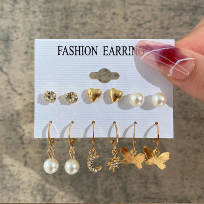 Boucles d'oreilles créoles dorées grand cercle pour femmes, ensemble bohème vintage, perle, cœur, zircon, clous, bijoux cadeau