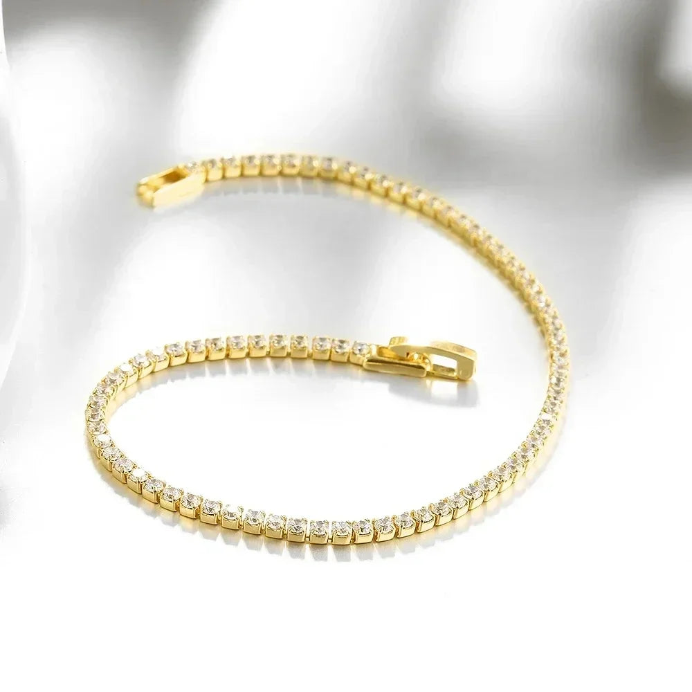 Pulsera de tenis de plata de ley 925 – Pulsera de cristal de circonita de 2,5 mm, ajustable de 16 a 19 cm, joyería para aniversario y regalo
