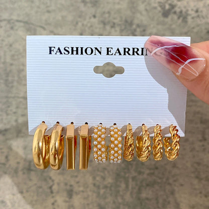 Boucles d'oreilles créoles dorées grand cercle pour femmes, ensemble bohème vintage, perle, cœur, zircon, clous, bijoux cadeau