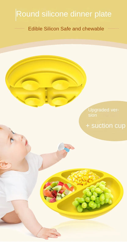 Assiette à ventouse en silicone pour bébé – Assiette repas sourire pour tout-petits avec compartiments, vaisselle pour enfants sans BPA