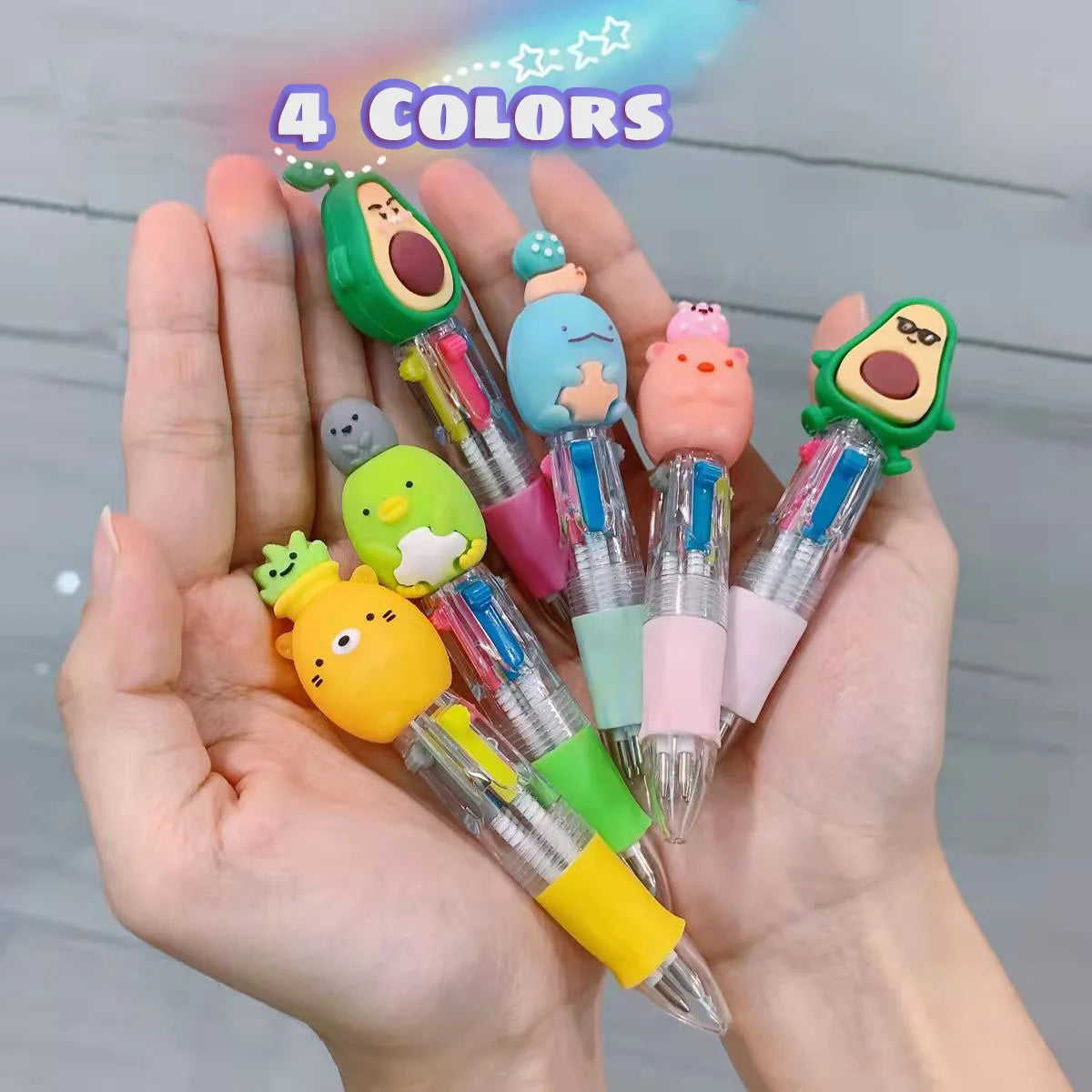 5PCS Kawaii Mini Ballpoint Pens – 4-Color Cute Cartoon Retractable Multicolor Pens for Kids, School Stationery, Office Supplies & Gifts
