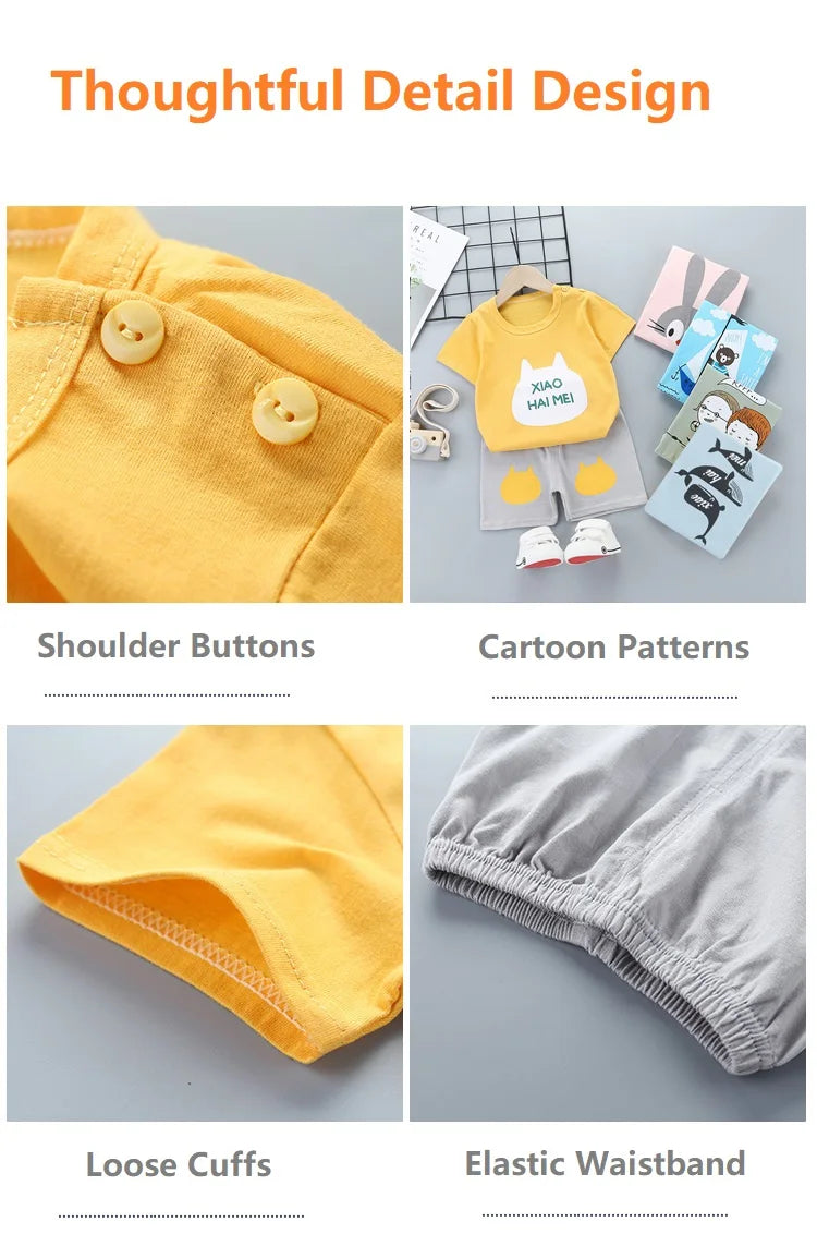 Conjunto de ropa de verano para niños de 2 piezas – Conjunto de camiseta y pantalones cortos de algodón para niños y niñas, ropa de manga corta para bebés, traje informal suave para niños para el juego diario y la comodidad