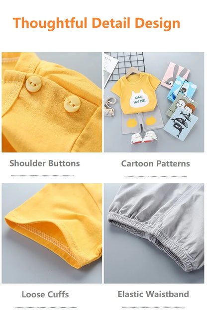 Conjunto de ropa de verano para niños de 2 piezas – Conjunto de camiseta y pantalones cortos de algodón para niños y niñas, ropa de manga corta para bebés, traje informal suave para niños para el juego diario y la comodidad