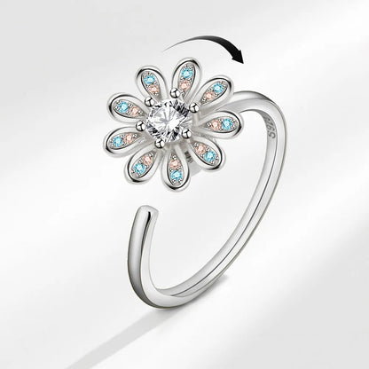 Anillo giratorio antiestrés de mariposa y flor con diamantes de imitación – Anillo giratorio antiansiedad para mujer | Joyería ajustable para aliviar el estrés