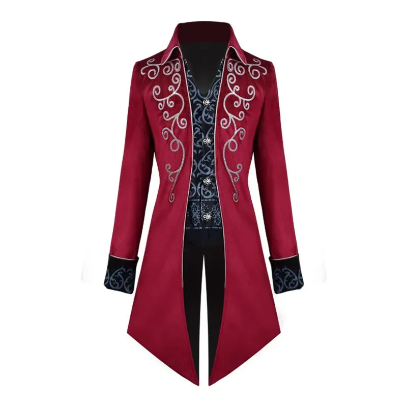 Men’s Steampunk Medieval Frock Coat – Renaissance Vintage Gothic Tailcoat Jacket, Victorian Court Coat for Cosplay & Costume Parties