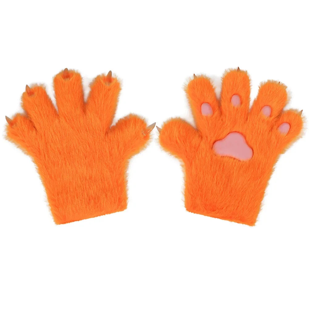 Furry Animal Paw Gloves for Teens & Adults – Plush Cat Paw Mittens for Anime Cosplay, Halloween, Lolita Fashion & Costume Accessories