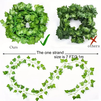 Artificial Ivy Vine Garland – Realistic Faux Green Leaf Rattan Creeper for Garden, Wedding Decor, Party Decorations, Hanging Plants & Home Decoration