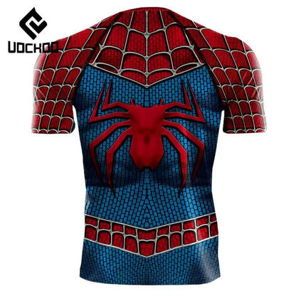 Spider-Inspired Superhero Compression Shirt for Men – Red Blue Long Sleeve Cosplay Workout Performance Top