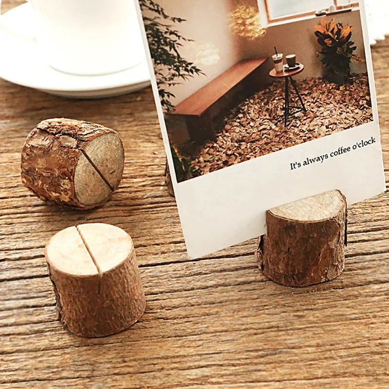 10PCS Mini Rustic Wooden Place Card Holders – Small Stand for Business Cards, Photos, Table Numbers & Name Signs, Wedding Party Decor