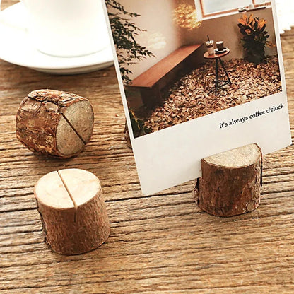 10PCS Mini Rustic Wooden Place Card Holders – Small Stand for Business Cards, Photos, Table Numbers & Name Signs, Wedding Party Decor