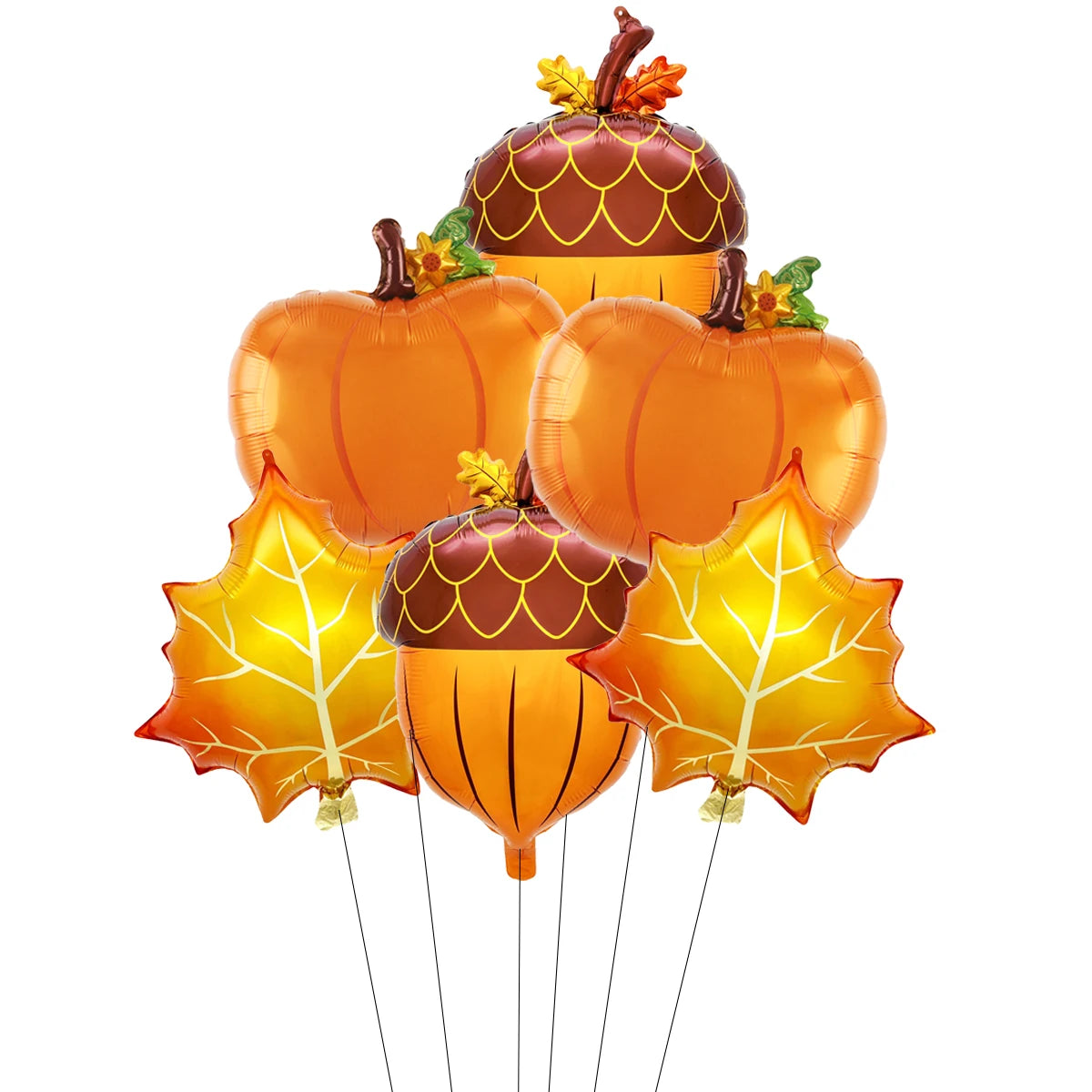 5PCS Fall Maple Leaf, Pine Cone & Pumpkin Balloon Set – Autumn Harvest Festival & Thanksgiving Day Party Decorations
