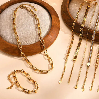 18K Gold Plated Stainless Steel Paperclip Chain Bracelet – Adjustable Twist Link Chunky Stackable Bracelet for Women