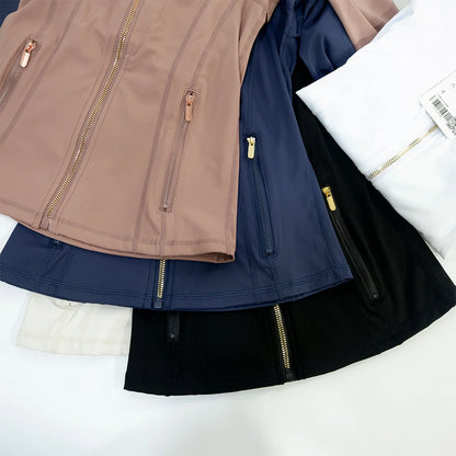 Chaqueta de yoga de mujer ajustada con cremallera – Top deportivo de cuello alto de secado rápido para gimnasio, running y fitness