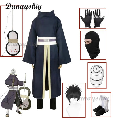 Obito Inspired Cosplay Costume Set – Anime Wig, Full Face Mask & Outfit for Adult Halloween, Carnival & Party Roleplay