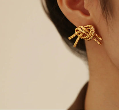 Pendientes de Moda Llamativos de Acero Inoxidable Chapado en Oro Círculo Geométrico Retorcido Vintage para Mujer