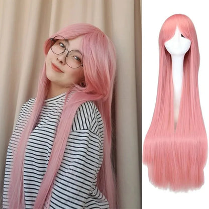 80cm Long Straight Multicolor Heat-Resistant Synthetic Cosplay Wig – Anime Halloween Party Costume Hairpiece