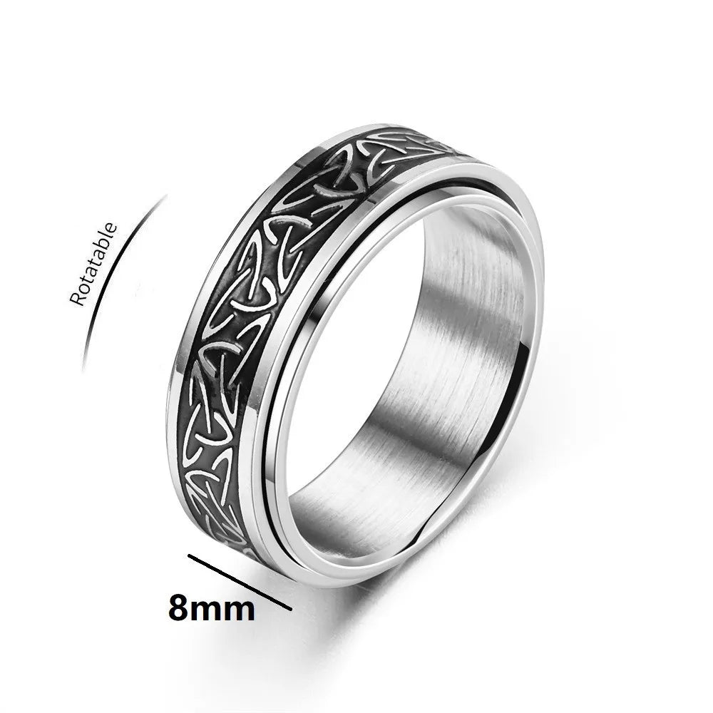 Viking Celtic Knot Rune Ring – Stainless Steel Rotating Spinner Ring for Men | Anti-Stress Anxiety Fidget Jewelry Gift