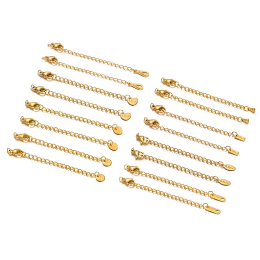 10 cierres de langosta de acero inoxidable con cadenas de extensión de 5 cm – Conectores de joyería para pulseras y collares DIY
